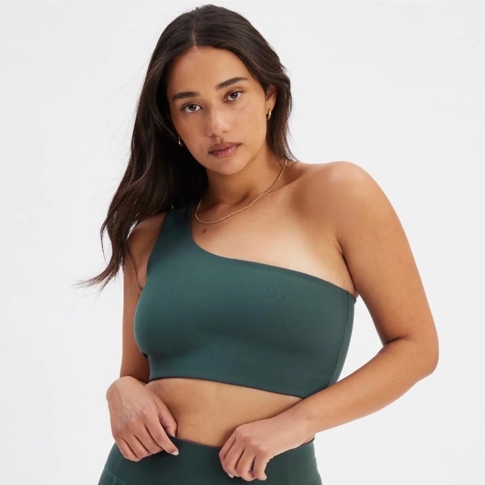 GIRLFRIEND COLLECTIVE Bianca One Shoulder Sports Bra In Moss Green